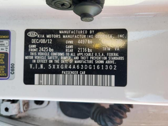 5XXGR4A63DG161302 - 2013 KIA OPTIMA SX WHITE photo 12