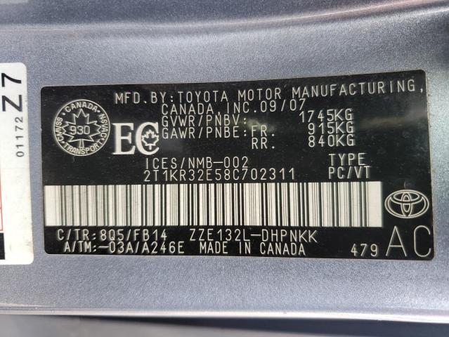 2T1KR32E58C702311 - 2008 TOYOTA COROLLA MA XR BLUE photo 13