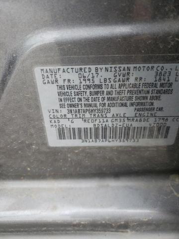 3N1AB7AP6HY359733 - 2017 NISSAN SENTRA S SILVER photo 13