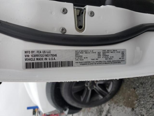 1C6RR7GG1NS175546 - 2022 RAM 1500 CLASS SLT თეთრი ფოტო 12