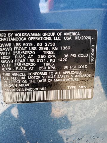 1V2BR2CA1MC500654 - 2021 VOLKSWAGEN ATLAS SEL BLUE photo 13