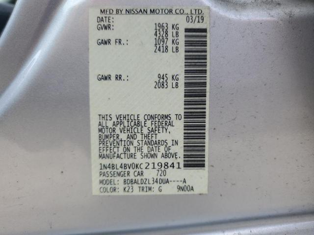 1N4BL4BV0KC219841 - 2019 NISSAN ALTIMA S SILVER photo 12