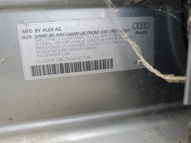 WAUDF78E26A030108 - 2006 AUDI A4 2.0T QUATTRO GRAY photo 12