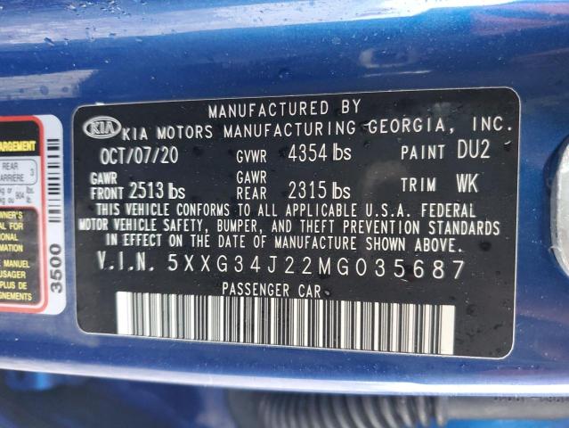 5XXG34J22MG035687 - 2021 KIA K5 EX BLUE photo 12