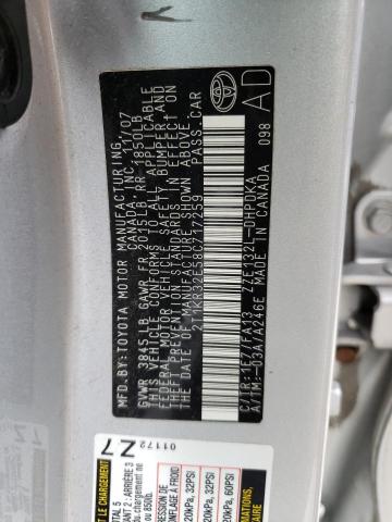 2T1KR32E58C717259 - 2008 TOYOTA COROLLA MA XR GRAY photo 12