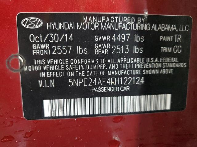 5NPE24AF4FH122124 - 2015 HYUNDAI SONATA SE RED photo 12