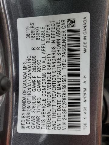 2HGFC2F87KH591583 - 2019 HONDA CIVIC SPORT 灰色 照片 13