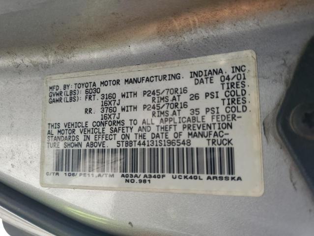 5TBBT44131S196548 - 2001 TOYOTA TUNDRA ACCESS CAB ვერცხლისფერი ფოტო 12