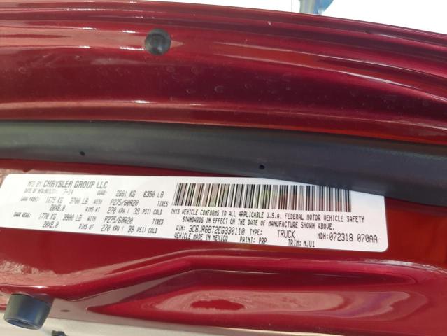 3C6JR6BT2EG330110 - 2014 RAM 1500 SLT RED photo 12