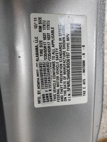 5FNRL5H60CB036197 - 2012 HONDA ODYSSEY EXL SILVER photo 13