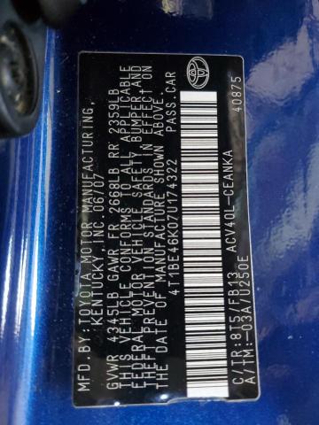 4T1BE46K07U174322 - 2007 TOYOTA CAMRY CE BLUE photo 12