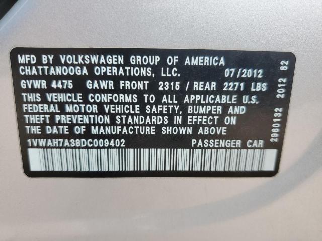 1VWAH7A38DC009402 - 2013 VOLKSWAGEN PASSAT S SILVER photo 12