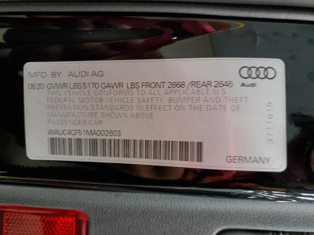 WAUC4CF51MA002603 - 2021 AUDI S5 PREMIUM PLUS BLACK photo 12