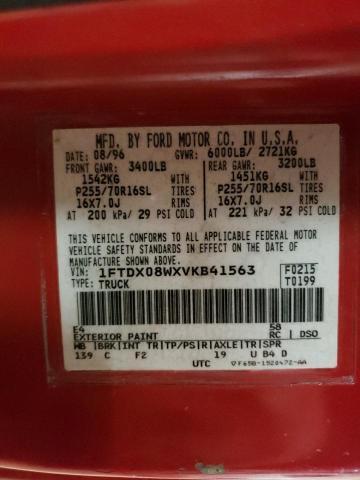 1FTDX08WXVKB41563 - 1997 FORD F150 RED photo 12