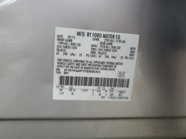 2FMTK4AP7FBB98363 - 2015 FORD EDGE SPORT SILVER photo 13