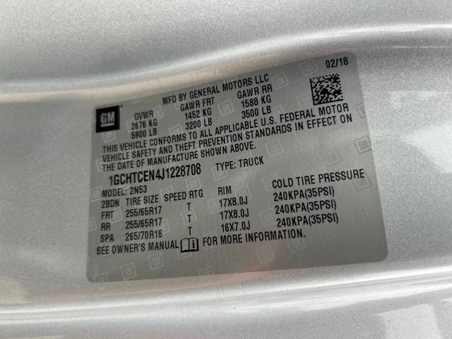 1GCHTCEN4J1228708 - 2018 CHEVROLET COLORADO LT GRAY photo 10