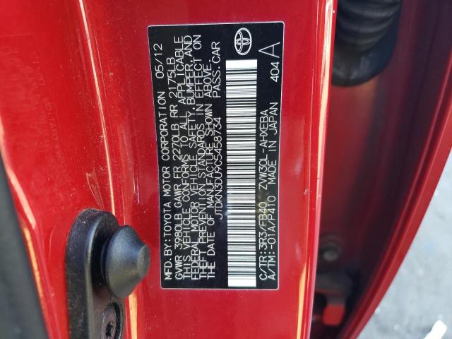 JTDKN3DU9C5458734 - 2012 TOYOTA PRIUS RED photo 12