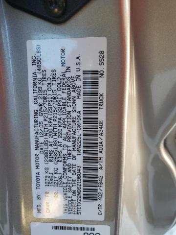 5TETX22N06Z196043 - 2006 TOYOTA TACOMA ACCESS CAB ოქროსფერი ფოტო 12