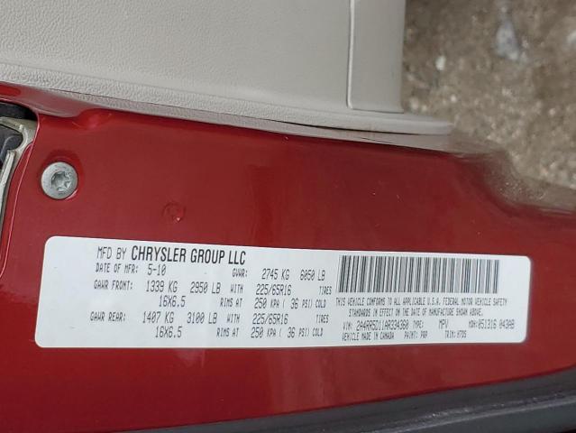 2A4RR5D11AR334360 - 2010 CHRYSLER TOWN & COU TOURING წითელი ფოტო 14