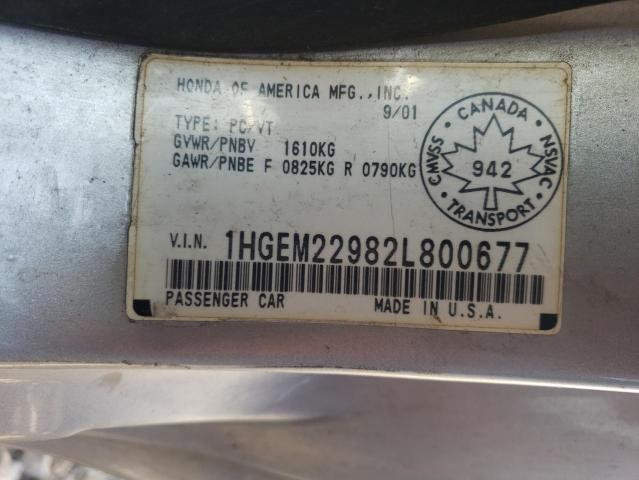 1HGEM22982L800677 - 2002 HONDA CIVIC EX SILVER photo 13