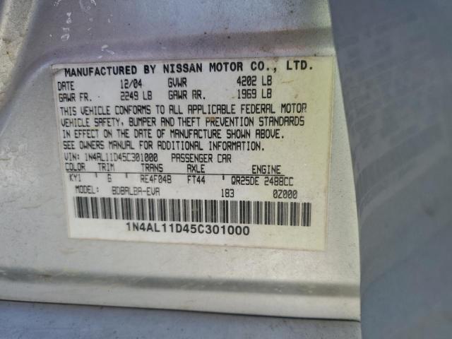 1N4AL11D45C301000 - 2005 NISSAN ALTIMA S SILVER photo 12