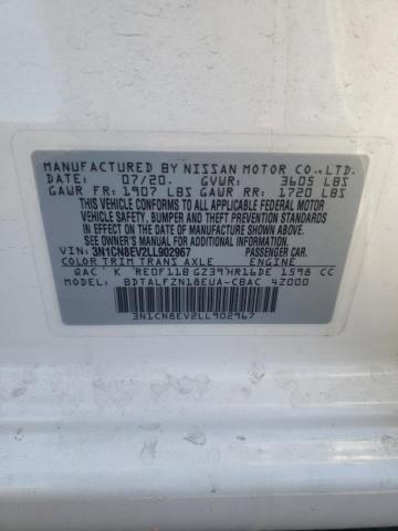 3N1CN8EV2LL902967 - 2020 NISSAN VERSA SV WHITE photo 12