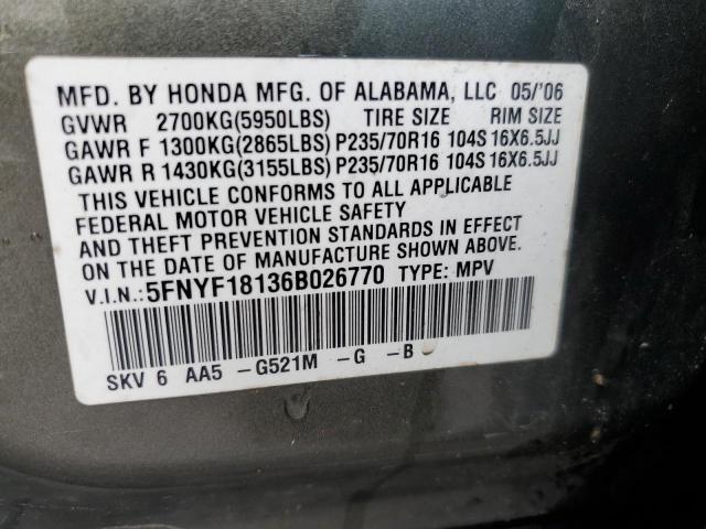 5FNYF18136B026770 - 2006 HONDA PILOT LX GREEN photo 12