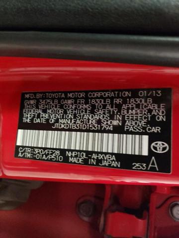 JTDKDTB31D1531794 - 2013 TOYOTA PRIUS C RED photo 12