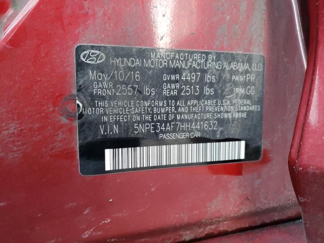 5NPE34AF7HH441632 - 2017 HYUNDAI SONATA SPORT RED photo 13