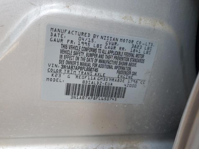 3N1AB7AP8FL650745 - 2015 NISSAN SENTRA S SILVER photo 12