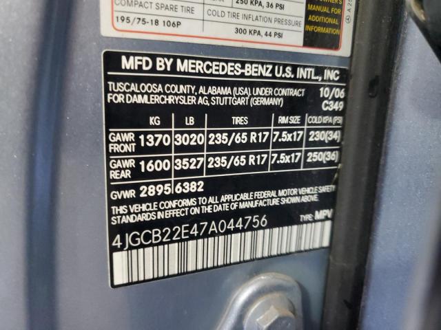 4JGCB22E47A044756 - 2007 MERCEDES-BENZ R 320 CDI BLUE photo 13