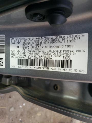 3TMJU4GN0FM174836 - 2015 TOYOTA TACOMA DOUBLE CAB PRERUNNER GRAY photo 12