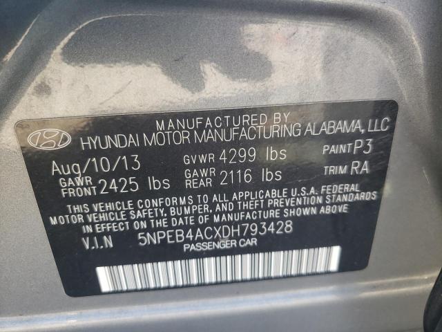 5NPEB4ACXDH793428 - 2013 HYUNDAI SONATA GLS GRAY photo 12