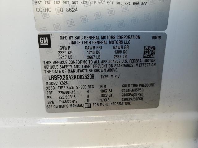 LRBFX2SA2KD025208 - 2019 BUICK ENVISION ESSENCE WHITE photo 13