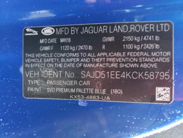 SAJD51EE4KCK58795 - 2019 JAGUAR F-TYPE R BLUE photo 13