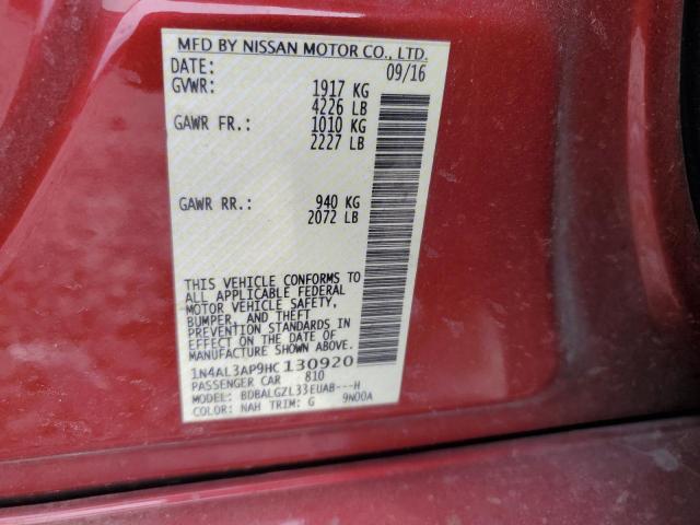 1N4AL3AP9HC130920 - 2017 NISSAN ALTIMA 2.5 RED photo 13