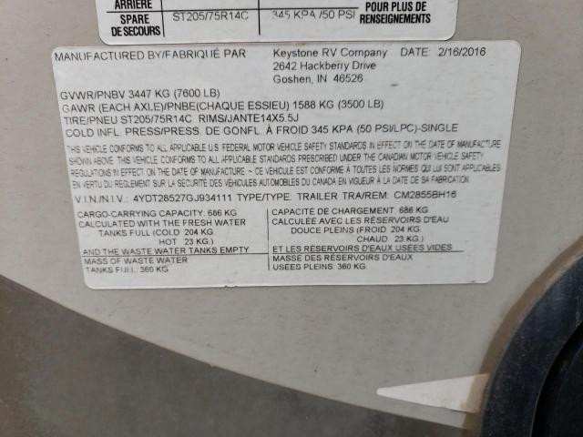 4YDT28527GJ934111 - 2016 COLE LIGHT WHITE photo 14