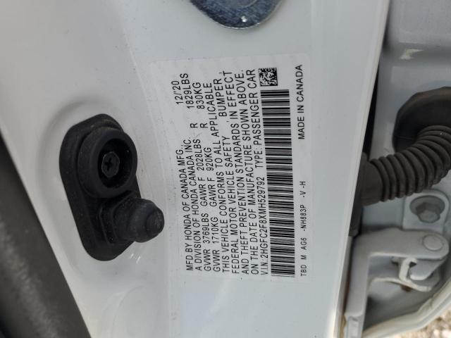 2HGFC2F8XMH529792 - 2021 HONDA CIVIC SPORT 白色 照片 12