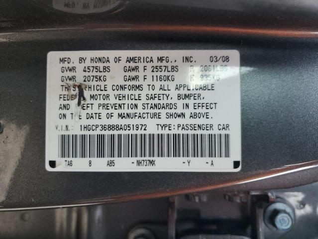 1HGCP36888A051972 - 2008 HONDA ACCORD EXL GRAY photo 12