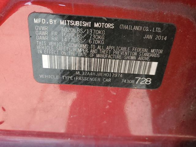 ML32A4HJ8EH017974 - 2014 MITSUBISHI MIRAGE ES RED photo 12