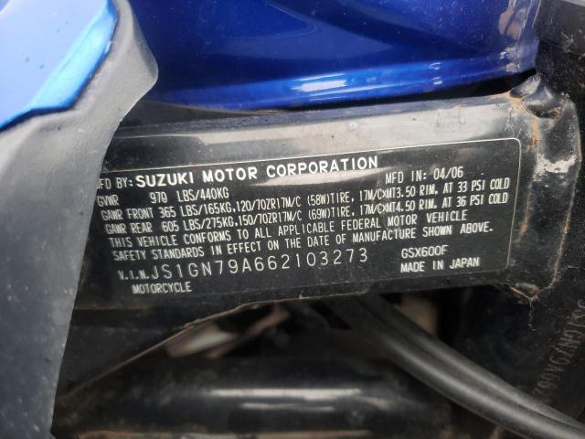 JS1GN79A662103273 - 2006 SUZUKI GSX600 F BLUE photo 10