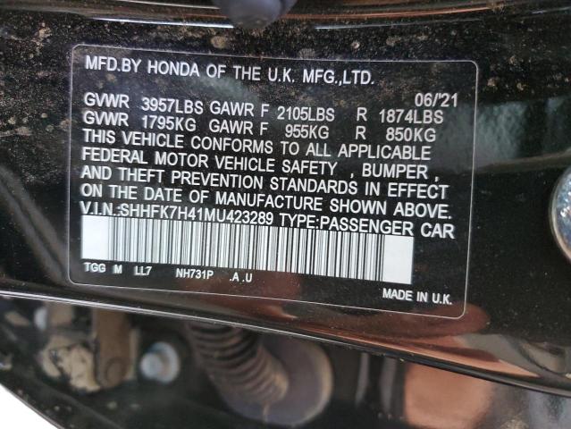 SHHFK7H41MU423289 - 2021 HONDA CIVIC SPORT 黑色 照片 12