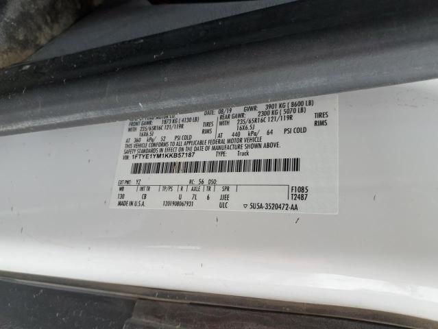 1FTYE1YM1KKB57187 - 2019 FORD TRANSIT T-150 WHITE photo 13