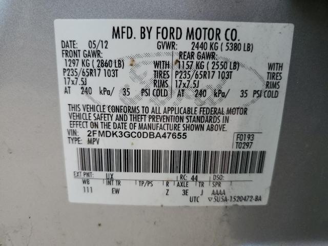 2FMDK3GC0DBA47655 - 2013 FORD EDGE SE SILVER photo 13