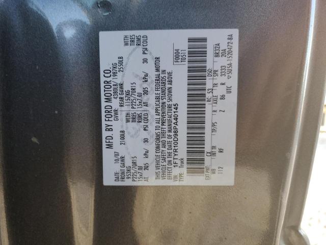 1FTYR10D98PA40145 - 2008 FORD RANGER GRAY photo 12