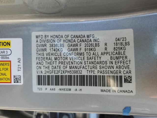 2HGFE2F2XPH539832 - 2023 HONDA CIVIC LX SILVER photo 12