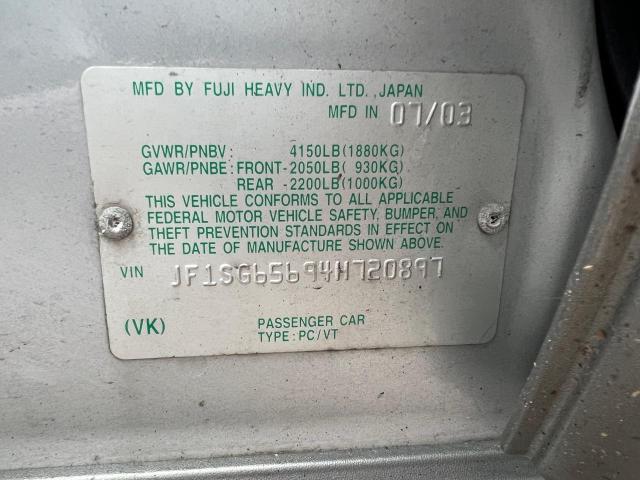 JF1SG65694H720897 - 2004 SUBARU FORESTER 2.5XS Серебристый фото 10