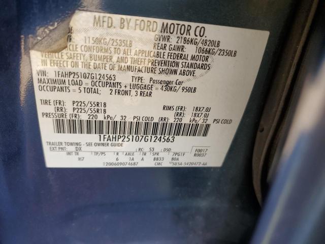 1FAHP25107G124563 - 2007 FORD FIVE HUNDR LIMITED BLUE photo 12