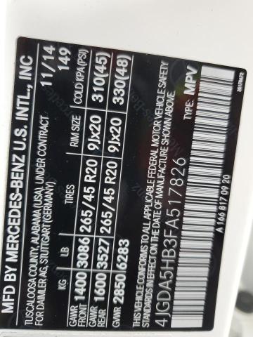 4JGDA5HB3FA517826 - 2015 MERCEDES-BENZ ML 350 4MATIC WHITE photo 13