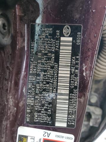 4T1BK3DB6CU455587 - 2012 TOYOTA AVALON BASE 紫色 照片 12